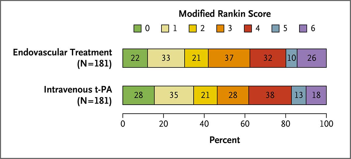 1. 不同治疗组   个月时的改良的 rankin 量表评分